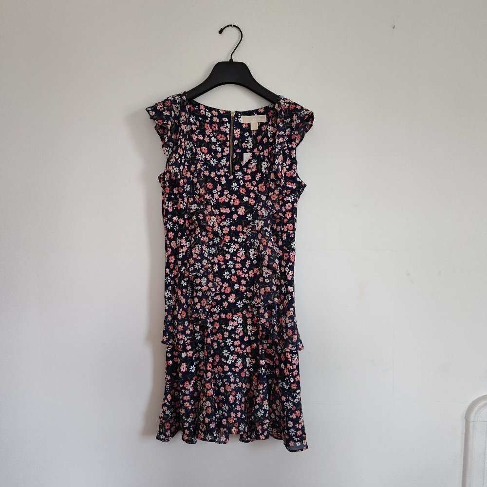 Ladies Petite SZ PS Michael Kors Blue Floral Sleeveless Dress